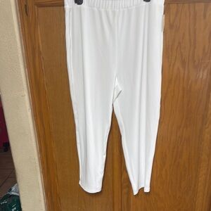 Maison Jules White Pants with Elastic Waistband and Textured Fabric